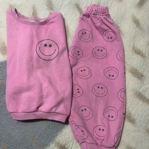 Indy and Pippa Pink Smiley Face Sweatshirt and Joggers Set